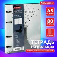 Тетрадь на кольцах со сменным блоком для учебы А5 (180х220 мм), 80 листов, под кожу, Brauberg Vista, Infinite way, 112132