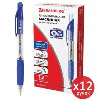Ручка шариковая масляная автомат. с грипом BRAUBERG Jet, комплект 12 штук, синяя, узел 0,7мм, 880199