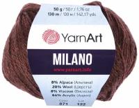 Пряжа Yarnart Milano коричневый (871), 8%альпака/20%шерсть/8%вискоза/64%акрил, 130м, 50г, 2шт