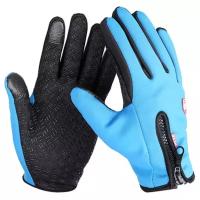 Непродуваемые флисово-неопреновые теплые перчатки для велосипеда для сенсорных экранов (синие), MoscowCycling MC-GLOVE-05-S
