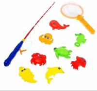 Магнитная рыбалка для детей Морские жители, 10 предметов: 1 удочка, 1 сачок, 8 игрушек, цвета микс