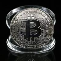 Сувенирная монета Bitcoin (Биткойн), цвет серебро, BTC с чехлом, серебряный биткойн