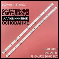 Подсветка JS-D-JP2820-051EC (60416) для телевизора JS-D-JP2820-051EC (71220), BBK 28LEM-1044/T2C, Fusion FLTV-30B100 6V / 5 led / 3 pin (2 шт) 450 mm