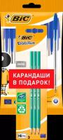 Набор канцелярский BIC ручки шариковые Cristal Original синие, 10шт + 4 карандаша Evolution Арт. 511037