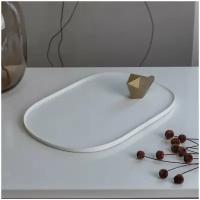 Декоративная посуда для кухни. Поднос - подставка на стол сервировочная "Lisbon" L арт бетон белая матовая