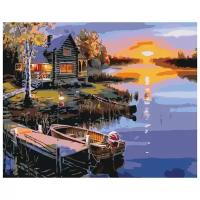 Картина по номерам "Дом у речки на закате", 40x50 см