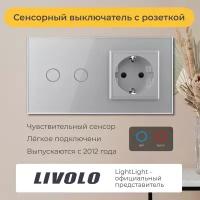 Двухклавишный сенсорный выключатель Livolo с розеткой (VL-C702/C1EU-15)