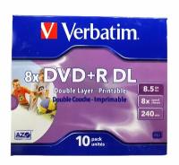 Компакт диск для записи Verbatim DVD+R DL 8.5gb, 8x, 240min. Double Layer - Printable (упаковка из 10 штук)