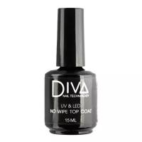 Топ для гель-лака Diva Nail Technology No Wipe глянцевый финиш для ногтей, прозрачный 15 мл