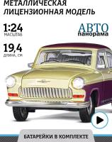 ТМ "Автопанорама" Машинка металлическая 1:24 Волга ГАЗ-21 "Двухцветная", бежево-коричневый, откр. двери, капот, багажник, свет, звук, инерция, в/к 26*12*11см JB1200212