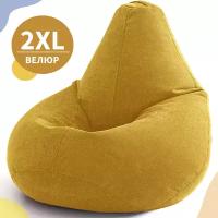 Кресло-мешок Груша, MyPuff,размер XХL-Миди, мебельный велюр, желтый