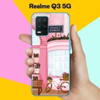 Силиконовый чехол на realme Q3 5G Розовые здания / для Реалми Ку 3 5 Джи