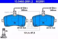 ATE 13.0460-2891.2 Колодки PEUGEOT 407 1.6-2.0HDi 2004=>