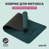 Коврик для йоги и фитнеса STARFIT FM-201 TPE, 0,6 см, 183x61 см, черный/холодный океан