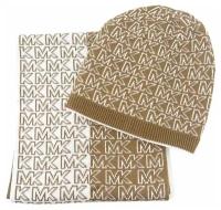 Сет Michael Kors шапка и шарф бежевый в белую монограмму CAMELBROWN/WHITE 2PC SCARF & HAT SET