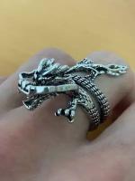 Мужское кольцо дракон, сербристой