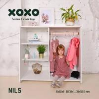 Детский шкаф Nils для одежды с полками для хранения вещей Белый 110х53х100 см. Гардероб Монтессори для детей
