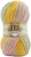 Пряжа Alize Angora Gold Batik жёлтый-розовый-сиреневый (6958), 80%акрил/20%шерсть, 550м, 100г, 1шт