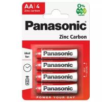 Батарейка солевая Panasonic Zinc Carbon, AA, R6-4BL, 1.5В, блистер, 4 шт, 1035273