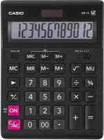 Калькулятор настольный электронный обычный Casio GR-12-W, маленький, 12 разрядов, двойное питание, черный, 250380