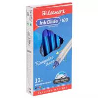 Ручка шариковая Luxor "InkGlide 100 Icy" синяя, 0,7мм, трехгранная, упаковка 12 шт