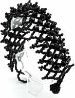 Браслет плетеный из бисера с цирконом цв.черный, 18см