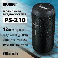 SVEN PS-210,черный, акустическая система 2.0, мощность 2x6 Вт (RMS), Waterproof (IPx6), TWS, Bluetooth, FM, USB, microSD, встроенный аккумулятор