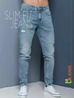 Джинсы зауженные к низу, одежда мужская летняя MkJeans 48/50 RU, цвет светло-синий