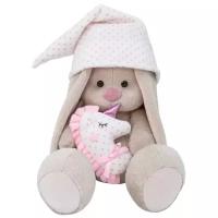 Мягкая игрушка зайка МИ с розовой подушкой-единорогом 23 см