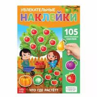 Книга "Что где растет", 105 многоразовых наклеек, формат А4, для детей и малышей