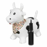 Прыгун Белая корова Зорька, детская надувная развивающая игрушка-тренажер (в комплекте с насосом и платком-банданой)