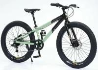Велосипед фэтбайк Timetry 111 для детей и подростков, алюминиевый, 24 дюйма, рост 130–150см, черно-зеленый модель 2024