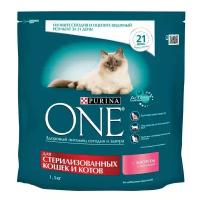 Корм c лососем 1,5 кг Purina One сухой, для стерилизованных кошек, 1 шт