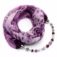 Платок-ожерелье ручной работы FOXTROT Агата в подарочной упаковке 80х80 см, шелк, вискоза, фиолетовый, белый