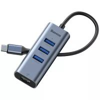 USB-концентратор Baseus Enjoy Series Type-C - 3xUSB/RJ45 (CAHUB-M0G), разъемов: 3