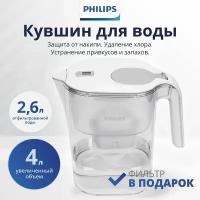 Фильтр-кувшин для воды Philips AWP2938WHT/51 4л, с цифровым таймером, задерживает хлор, известь и пфок, белый