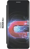 Чехол-книжка на Xiaomi Redmi A1+, Сяоми Редми А1 Плюс c принтом "Южный полюс магнита" черный