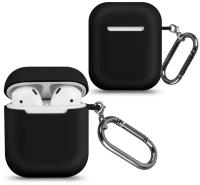 Cиликоновый чехол для наушников Airpods 2 с металлическим кольцом против потери чехол для беспроводных наушников Blutooth для Airpods / черный