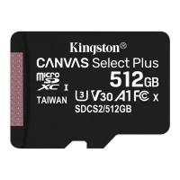 Kingston Карта памяти microSDXC Kingston Canvas Select Plus, 512 Гб, UHS-I Class U3 V30 A1, без адаптера