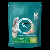 PURINA ONE 200 г сухой корм для взрослых кошек, живущих в домашних условиях, с высоким содержанием индейки и цельными злаками