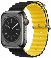 Силиконовый браслет Ocean Band для Apple Watch 42/44/45/49/ ремешок для Smart X8 Ultra, Smart GS8 Ultra / черно-желтый