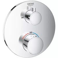 Термостатический смеситель для ванны GROHE Grohtherm с переключателем на 2 положения ванна-душ, внешняя монтажная часть, круглая розетка, хром (24077000)