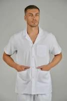 Блуза медицинская мужская белая Сizgimedikal Uniforma с коротким рукавом, с отложным воротником, на кнопках, из плотной ткани Турция
