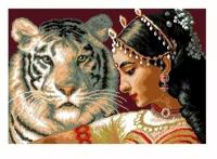 Канва с нанесенным рисунком Матренин Посад 0425 "Девушка и белый тигр", для вышивания крестом, 28х41 см