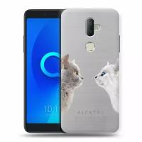 Полупрозрачный дизайнерский силиконовый чехол для Алкатель 3В / Alcatel 3V Кошки принт