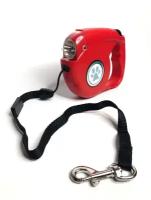 Поводок-рулетка для собак с фонариком, 5 м, до 35 кг, цвет - Красный