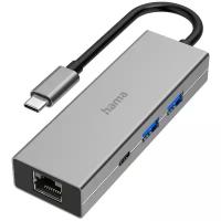 Разветвитель USB-C Hama H-200108, 4 порта, серый (00200108)