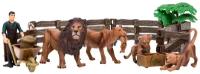 Игрушки фигурки в наборе серии "На ферме", 10 предметов (фермер, семья львов, дерево, ограждение-загон, инвентарь)