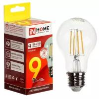 Лампа светодиодная IN HOME LED-A60-deco, 9 Вт, 230 В, Е27, 3000 К, 1040 Лм, прозрачная