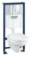 Набор 5-в-1 GROHE Solido Perfect: подвесной унитаз с сиденьем и крышкой + система инсталляции с панелью смыва Skate Air (39192000)